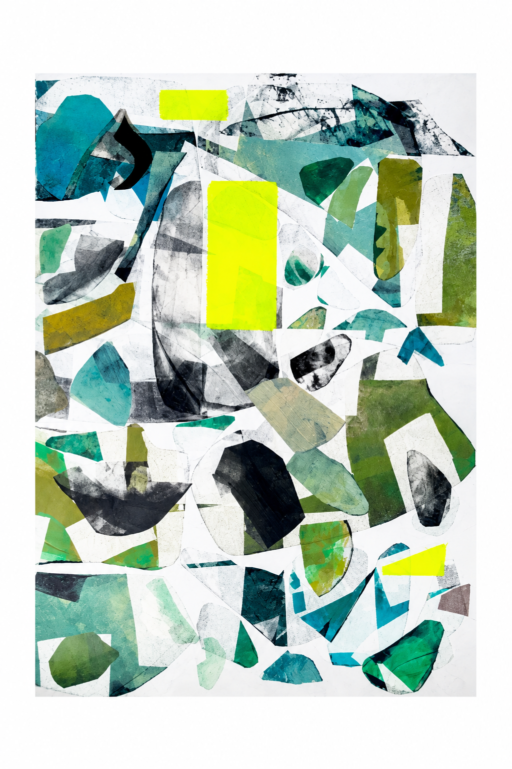 Satellite Map: Spring 02 by Theresa Wingert, ink, vinyl paint and chine collé work on paper