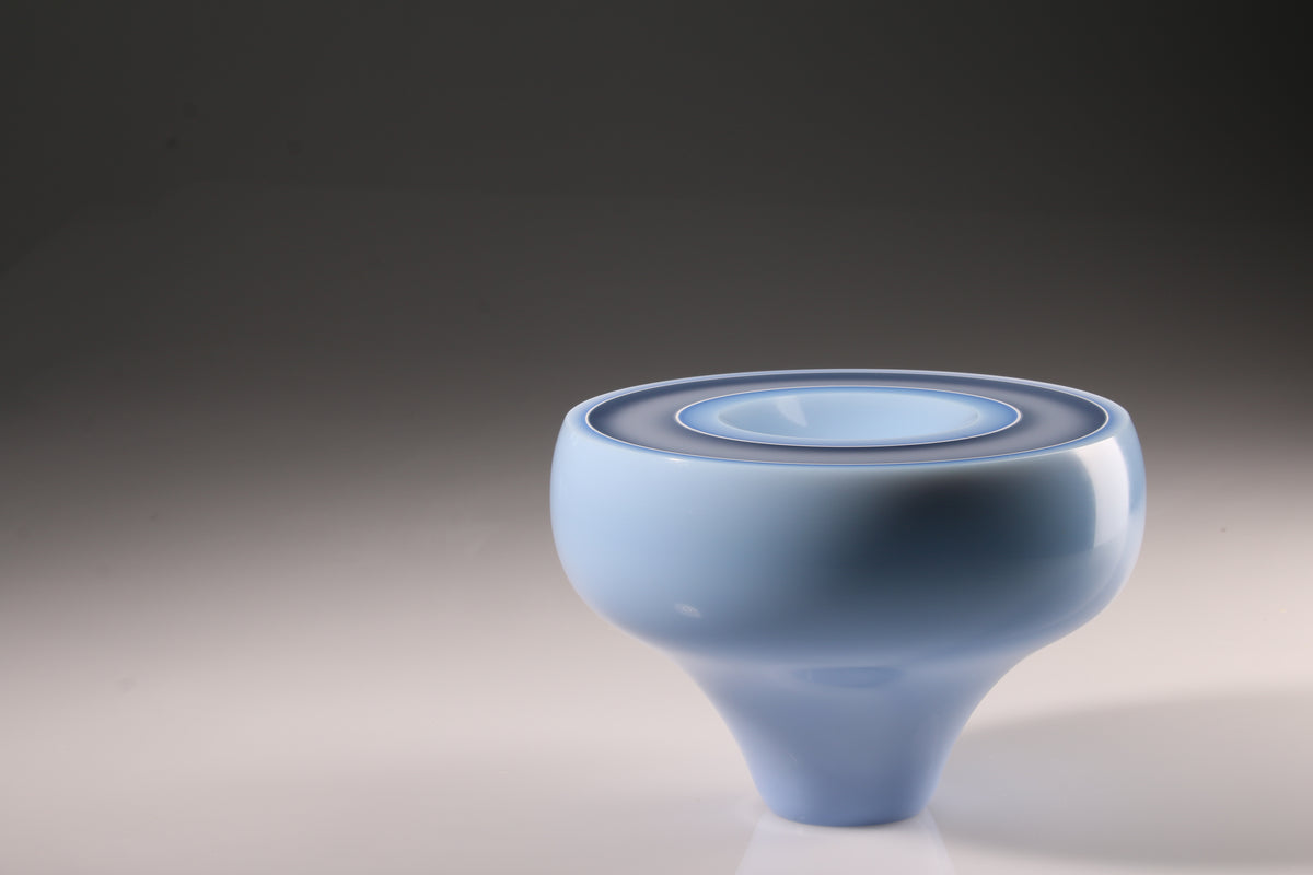 Peter Bowles, Kepler 341b, side view of the pale glass sculptural vessel.