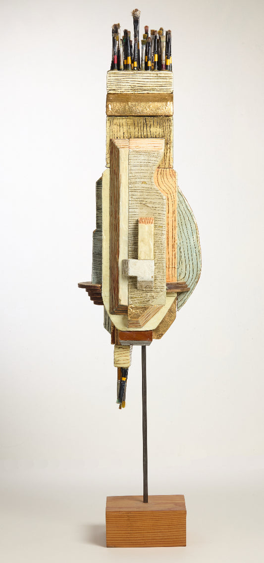 Painter Totem by Rachel Maxi, side view with metal leaf