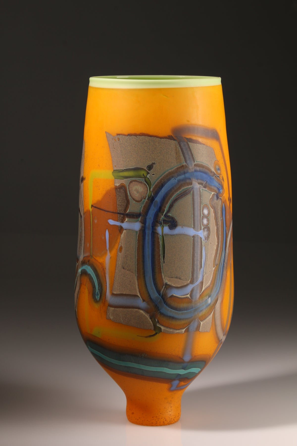 Anne Clifton, Vetrograph: Jarrahdale, tangerine glass vessel with layered abstract inclusions.