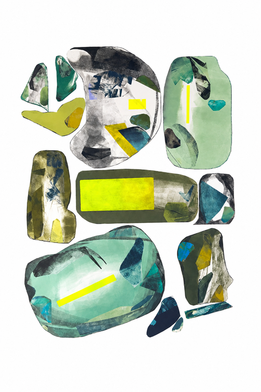 Satellite Map 01 by Theresa Wingert, ink, vinyl paint and chine collé work on paper