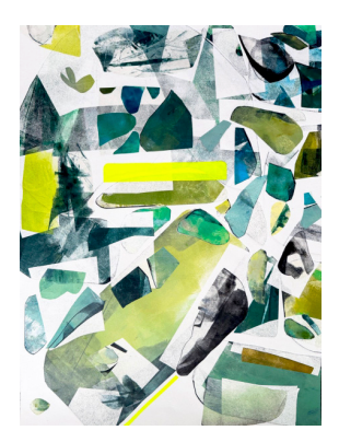 Satellite Map: Spring 01 by Theresa Wingert, ink, vinyl paint and chine collé work on paper